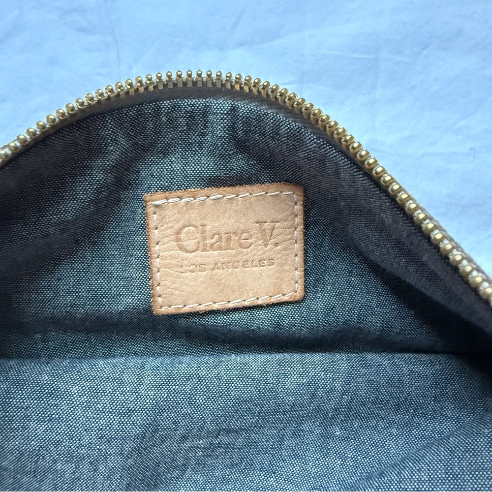Clare V. Navy Blue, Red & White Stripe Leather Suede Clutch w/ Charm, Size M - Picture 3 of 5